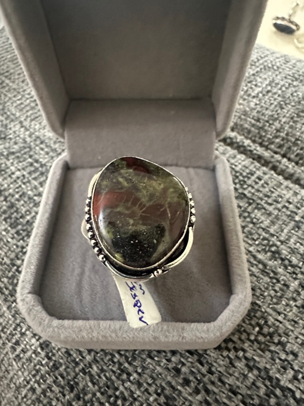 Sterling Silver Green Dragon Blood Jasper Statement Ring Size 10.5